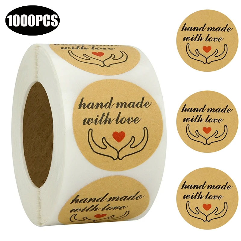 

1000PCS Round 1 inch Handmade with Love Stickers Seal labels for Wedding party decoration DIY Gifts Packging Craft Stickers