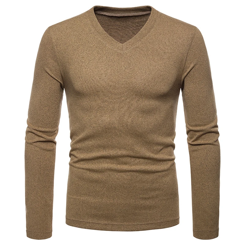 Модный шерстяной вязаный свитер с v-образным вырезом для мужчин 2018 брендовый новый тонкий кашемировый свитер мужской s Slim Fit с длинным