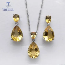 TBJ, натуральный бразильский цитрин драгоценный камень серьги и кулон S925 серебро большие блестящие ювелирные изделия для женщин Свадебная вечеринка одежда подарок для жены