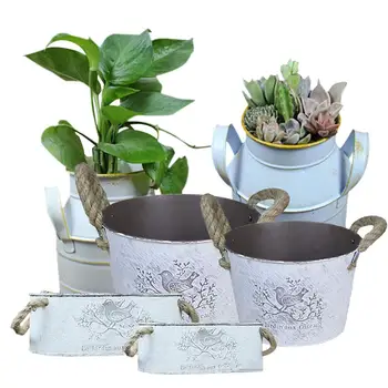 

Creative Vintage Galvanised Metal Iron Flower Garden Shabby Vase Pot Barrel Planter Decor Desktop Flowers Vase For Home Decor