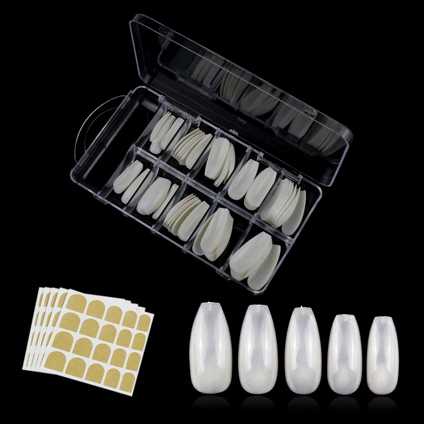 

Tignish 100Pcs/Box Full False Nail Tips Ballet Shape 10 Sizes Clear White Natural Color Painting Salon Fake Nail Manicure Tool