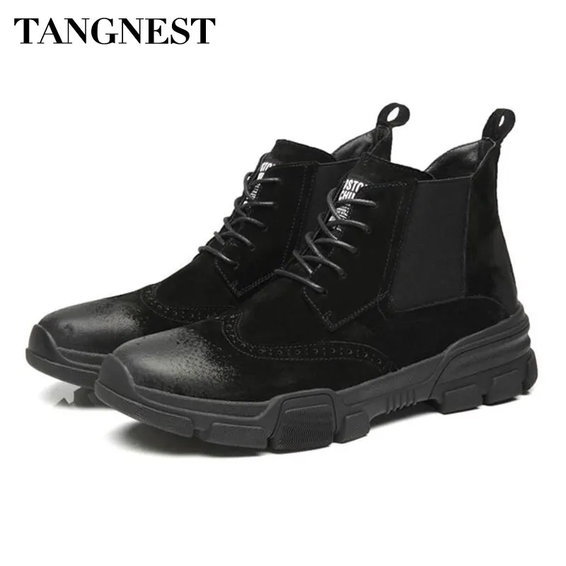 

Tangnest Vintage Cowboys Autumn Ankle Boots NEW 2018 Cow Suede Leather Chelsea Boots Men Casual Lace Up Platform Shoes XMX917
