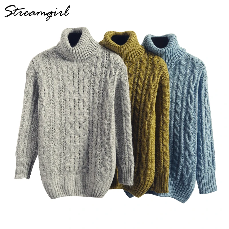 

Turtleneck Women Sweater Thick Warm Sweaters Woman Winter Knitted Vintage Sweater Turtle Neck Sweaters For Women Long Sleeve
