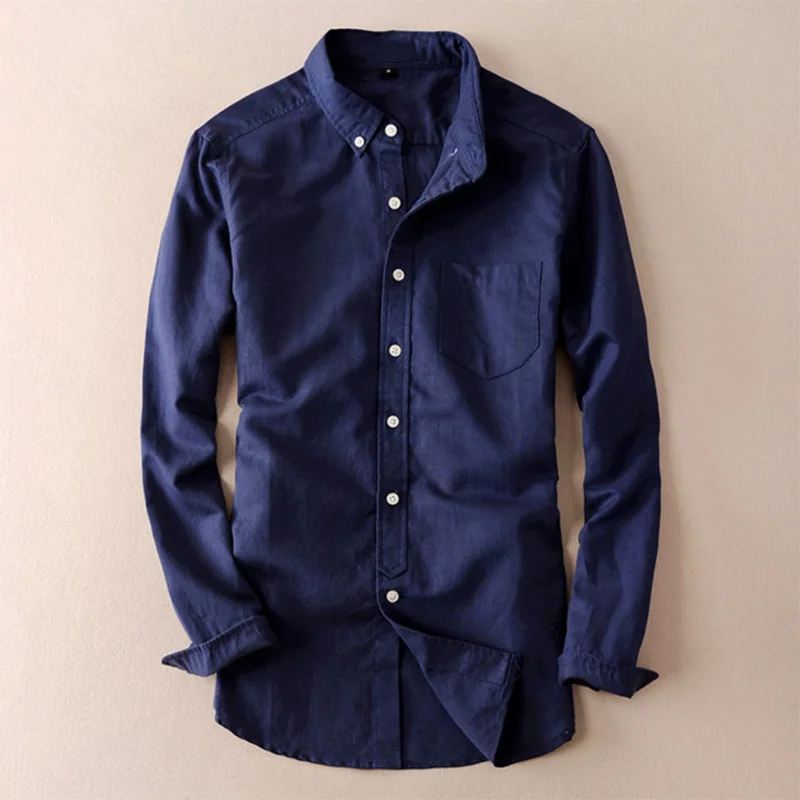 Cotton Men's Linen White Shirt Top - Long Sleeve Turn-Down Collar Streetwear image 3