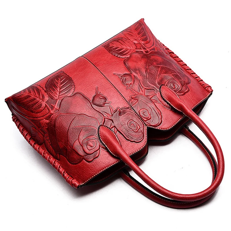 

Ladies Genuine Leather Bag for Women Red Luxury Handbag Female Embossed Messenger Bag Brand Totes
