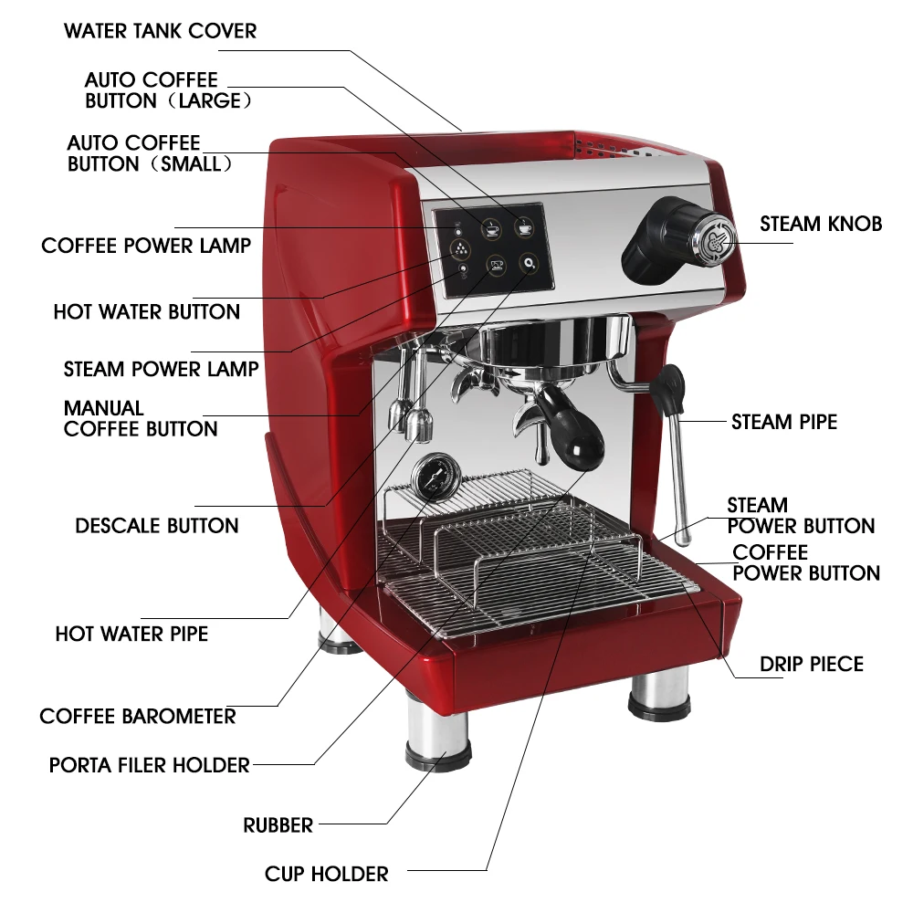 ITOP Professional Red/Black Coffee Maker Machine 15 Bar Milk Foam Maker Cappuccino Latte Espresso Maker Machine 220V