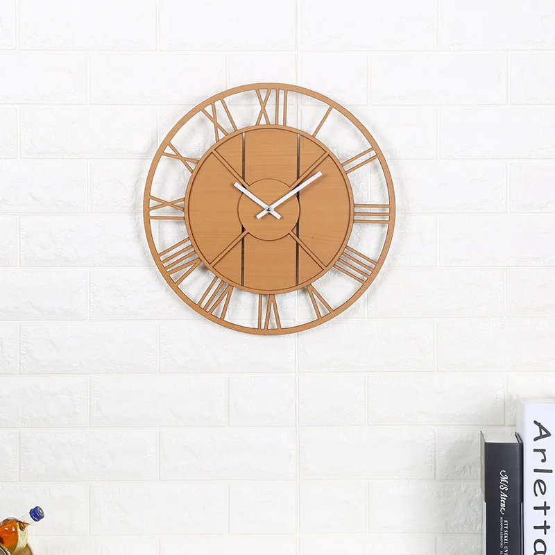 Бесшумные деревянные настенные часы классический ретро стиль дерево часы Европейский простой часы для гостиная исследование спальня украшения дома - Цвет: Brown