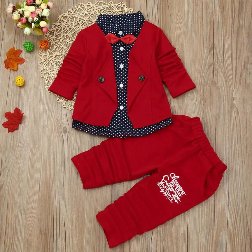 

LONSANT Baby Boys Clothes 2018 Clothing Sets Handsome Long Sleeve Conjunto Menino Bow Suit Party Gentry Clothes Dropshipping
