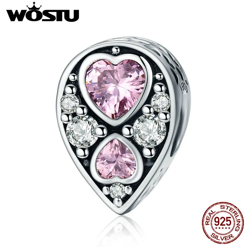 

WOSTU High Quality 925 Sterling Silver Sparkling Water Drop Heart CZ Beads Charm Fit Original Bracelet Jewelry Gifts CQC631