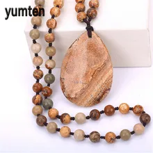 

Yumten Men Sweater Chain Fashion Long Necklace Women's Picture Stone Water Drop Pendant Party Decoration Collier Colar Pear