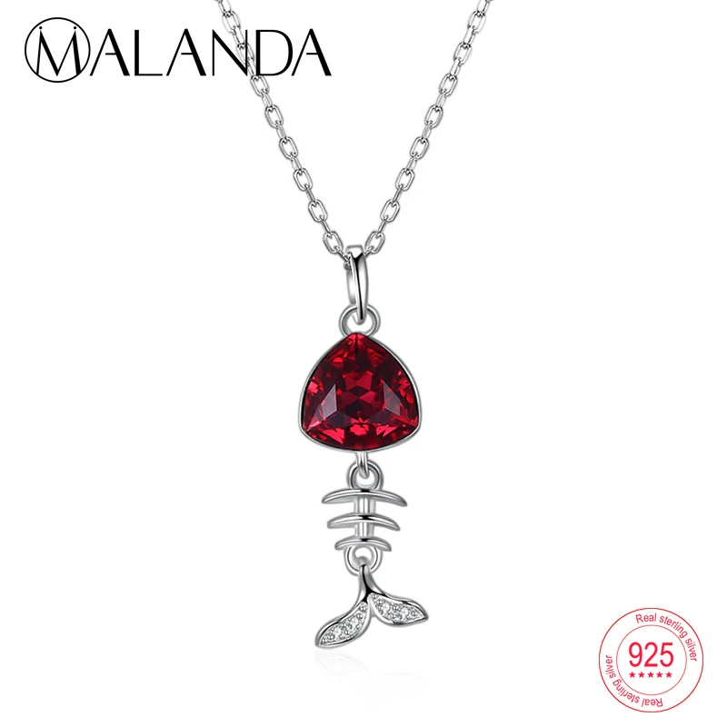 

MALANDA Fashion 925 Sterling Silver Fish Shape Necklaces Original Crystal From Swarovski Pendants Necklaces For Women Jewelry