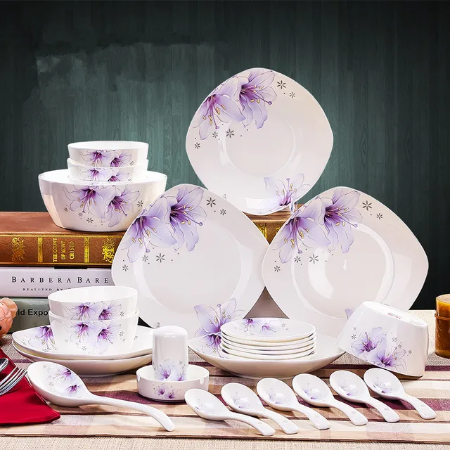 28pcs Chinese cutlery set classical tableware creative ceramic dish combination family reunion