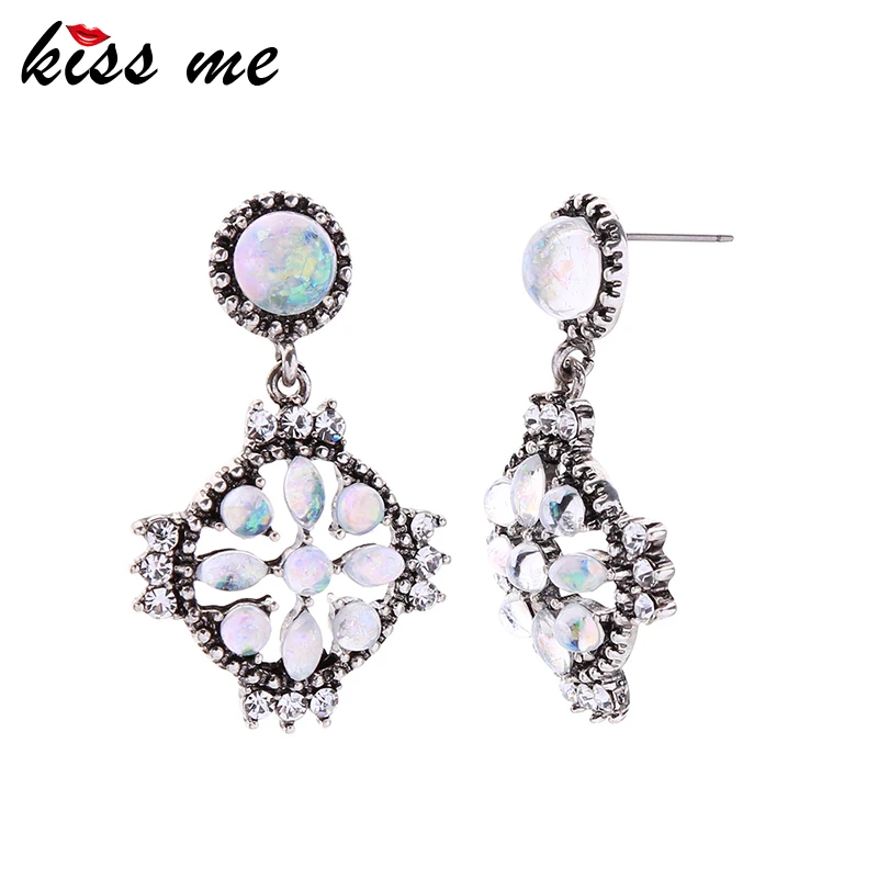 

kissme Luxury Crystal Resin Elegant Drop Earrings For Women Gifts Vintage Silver Color Alloy Ear Pin Fashion Jewelry Accessory