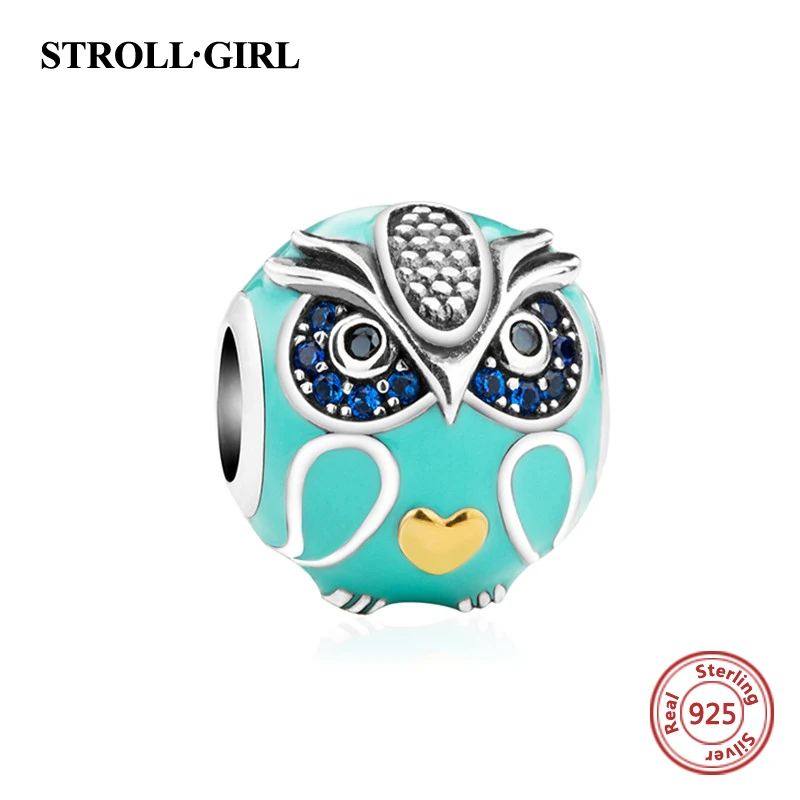 

New arrival silver 925 beads cute animal owl charms with enamel and CZ Fit Original pandora bracelets diy jewelry making gifts