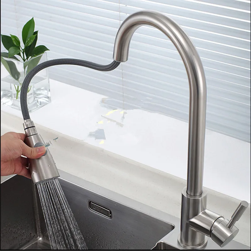 

Stainless Faucet Commercial Kitchen Faucet with 410mm spout height Pull Down Sprayer Dual Function Stream and Spray Head kitchen