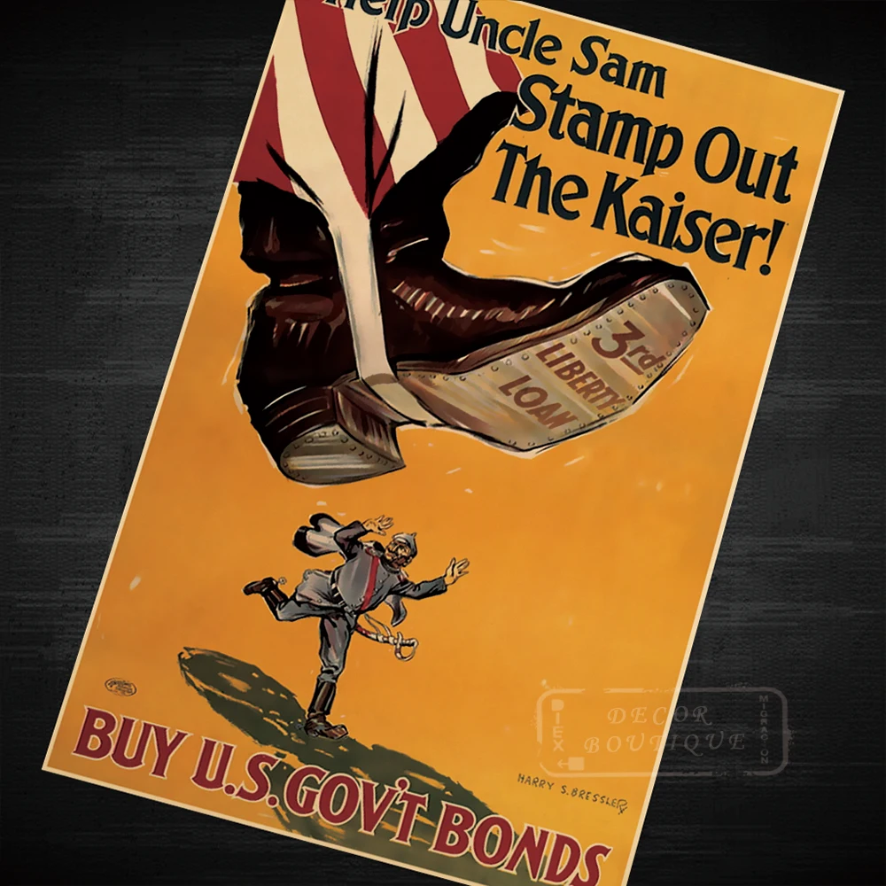 Help Uncle Sam печать kaiser Bonds WW2 WWII propagation ВИНТАЖНЫЙ ПЛАКАТ холст DIY Настенная Наклейка