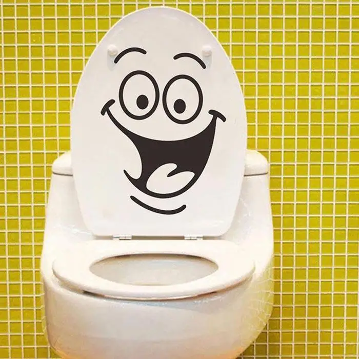 New Modern Smiley Toilet Sticker Bathroom Decoration Background PVC Wall Face Stickers Bedroom, Living Room,