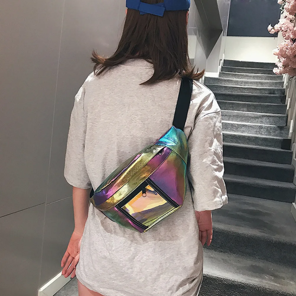 Мода голографическая поясная сумка поясная Для женщин чехол на пояс сумки спортивные молнии кармашек сумка Студенты водонепроницаемый fanny