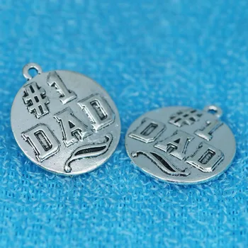 

Newest style 10 Pieces/Lot Diameter 25mm Letter Embossed The first Dad Round Disc Message Words Dad Charm Pendant