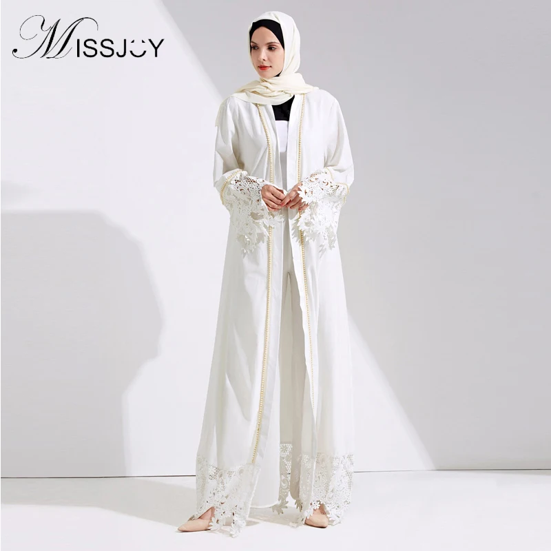 Женское платье Кафтан MISSJOY белое вечернее с длинным рукавом в арабском стиле