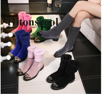 

2019 Winter Warm Black /Pink Ankle Boots Rhinestones Toe Slip On Martin Boots Retro Student Punk Shoes Woman Size 35-42