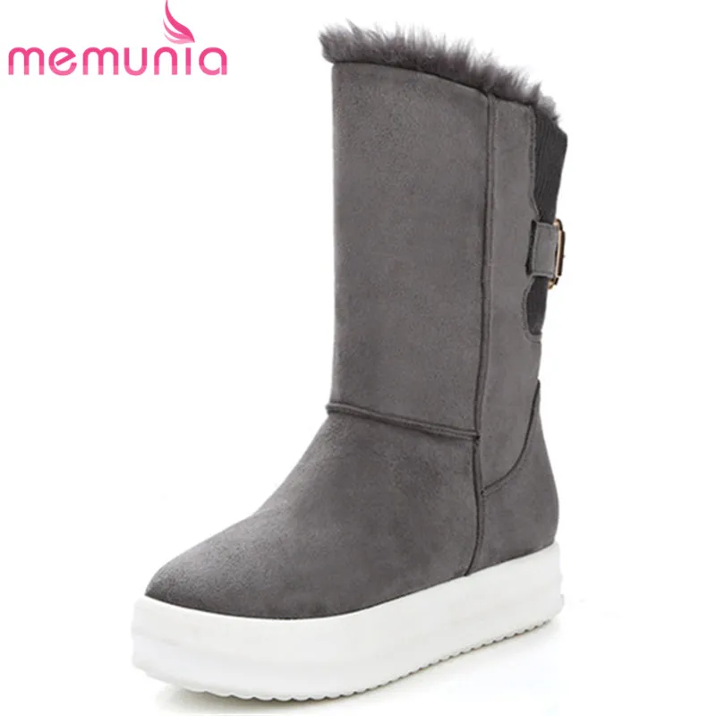 

MEMUNIA 2020 new arrival ankle boots for women flock winter boots round toe buckle comfortable platform shoes snow boots female