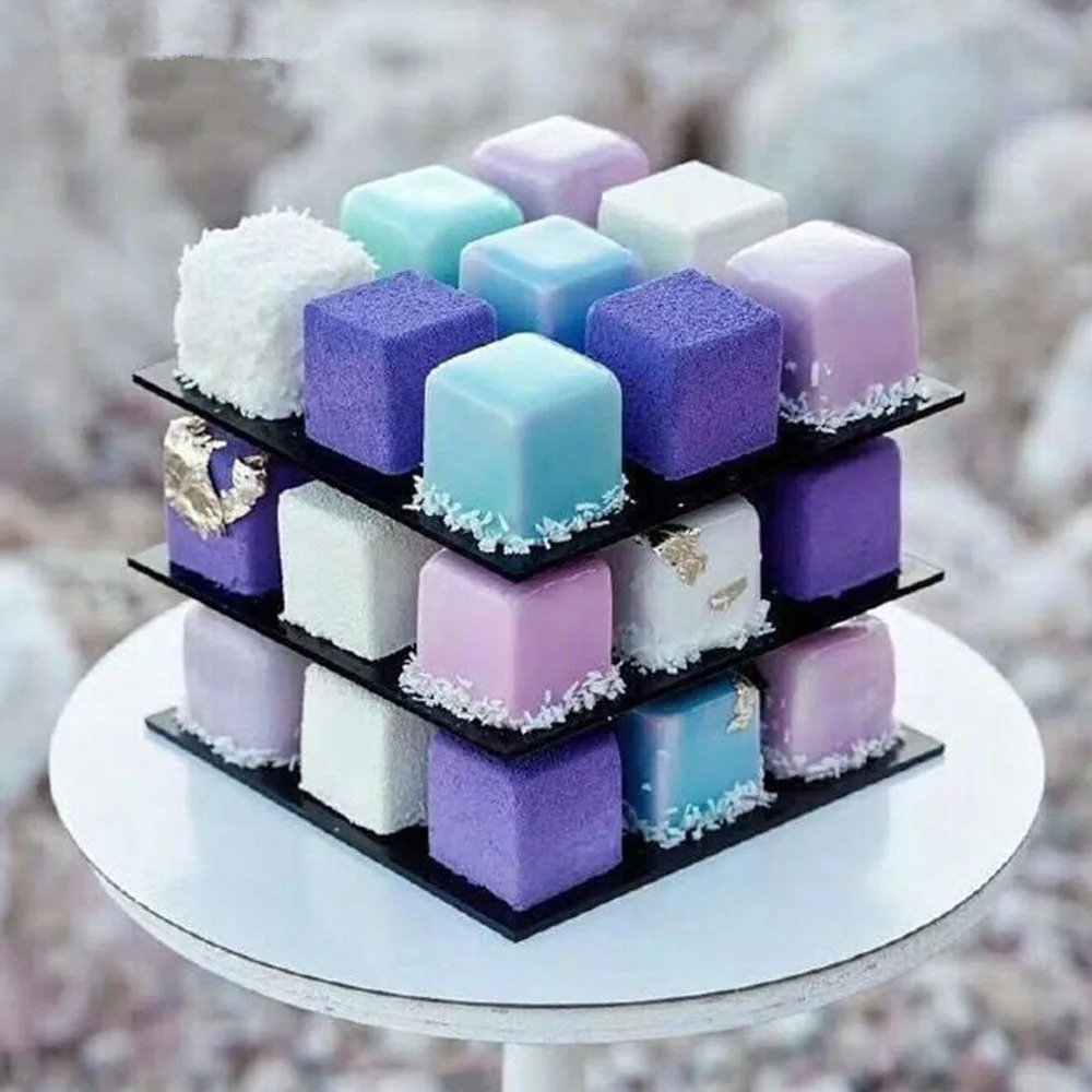 Выпечка кубик прессформы муссовый торт плесень 3D металлический куб форма для торта трехслойная вращающаяся муссовый торт десерт, выпечка плесень#4A15