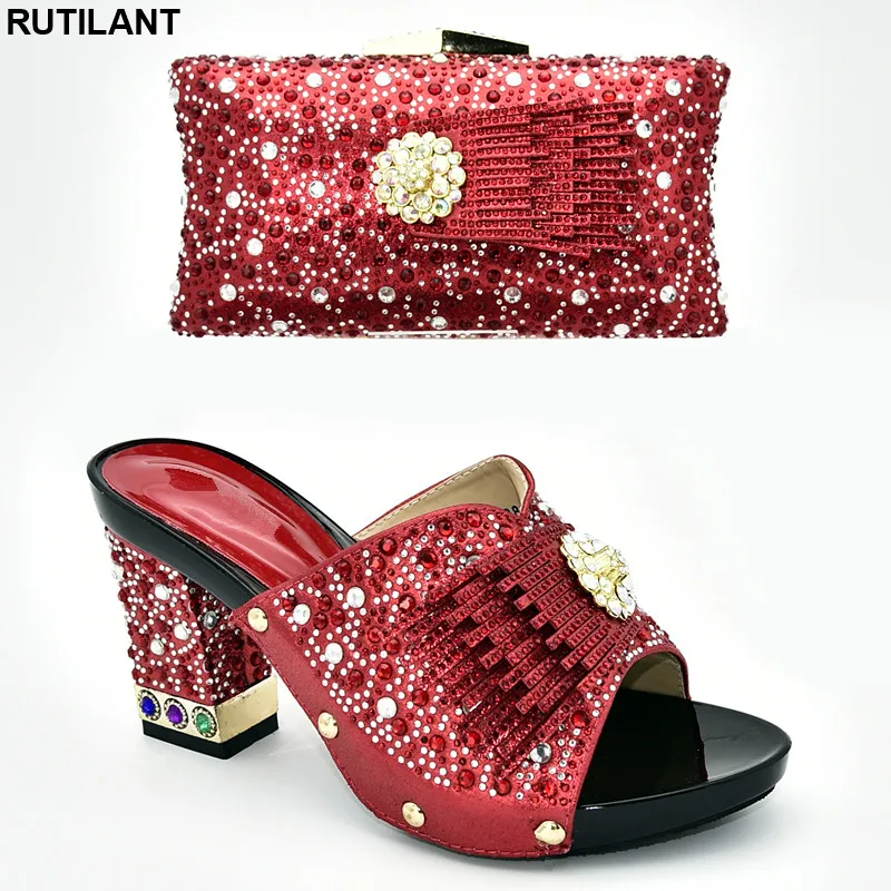 

Italian Shoes with Matching Bags Set Decorated with Rhinestone Women Shoes and Bags To Match Set Sale Slip on Shoes for Women