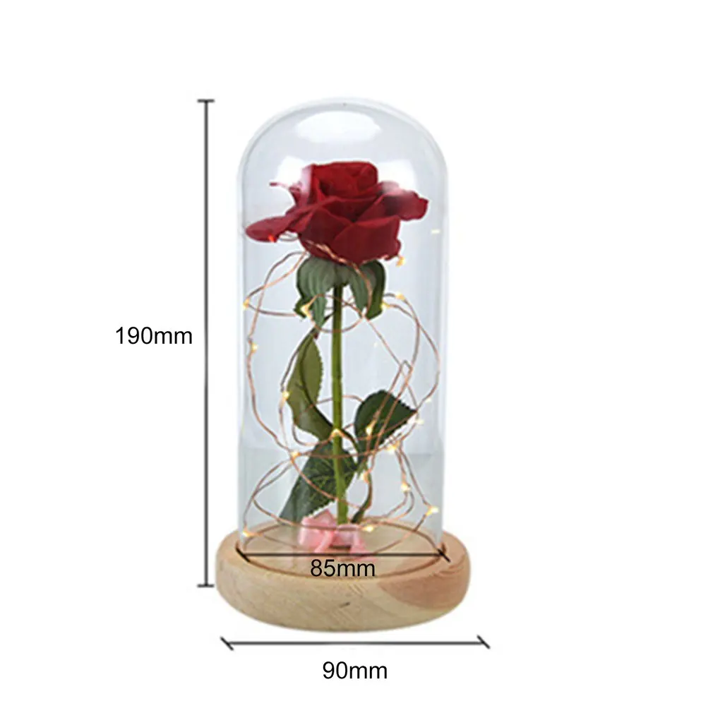 Rose LED Night Lamp String Light in a Glass Dome with Wooden Base - Valentine's Day Gift, Room Decor, Battery Powered image 6