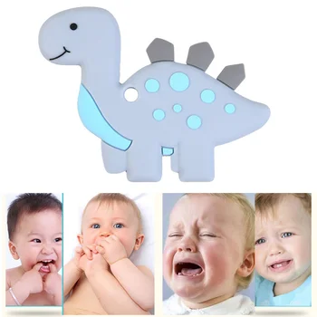 

Baby Teething Toy Food Grade Soft Silicone Cartoon Dinosaur Shape Teether Infants Toddlers Use