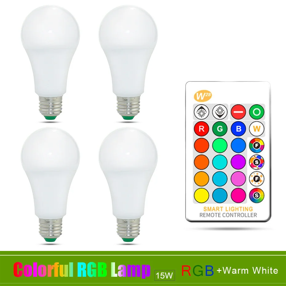 

4PCS E27 RGB LED Lamp Bulb 15W RGB Home Lighting 16 Colors Changeable RGBW RGBWW Led bombilla ampoule lampada IR Remote Control