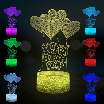 

Happy Birthday Gift Night Light Love Heart Balloon 3D Lamp LED Night Light USB Crack Lava Table Desk Mood Multicolor Luminaria
