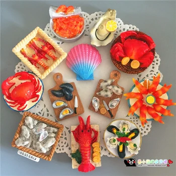 

Handmade Seafood Lobster Crab Oysters 3D Fridge Magnets High Quality Creative Resin Home Decor Refrigerator Magnetic Sticker