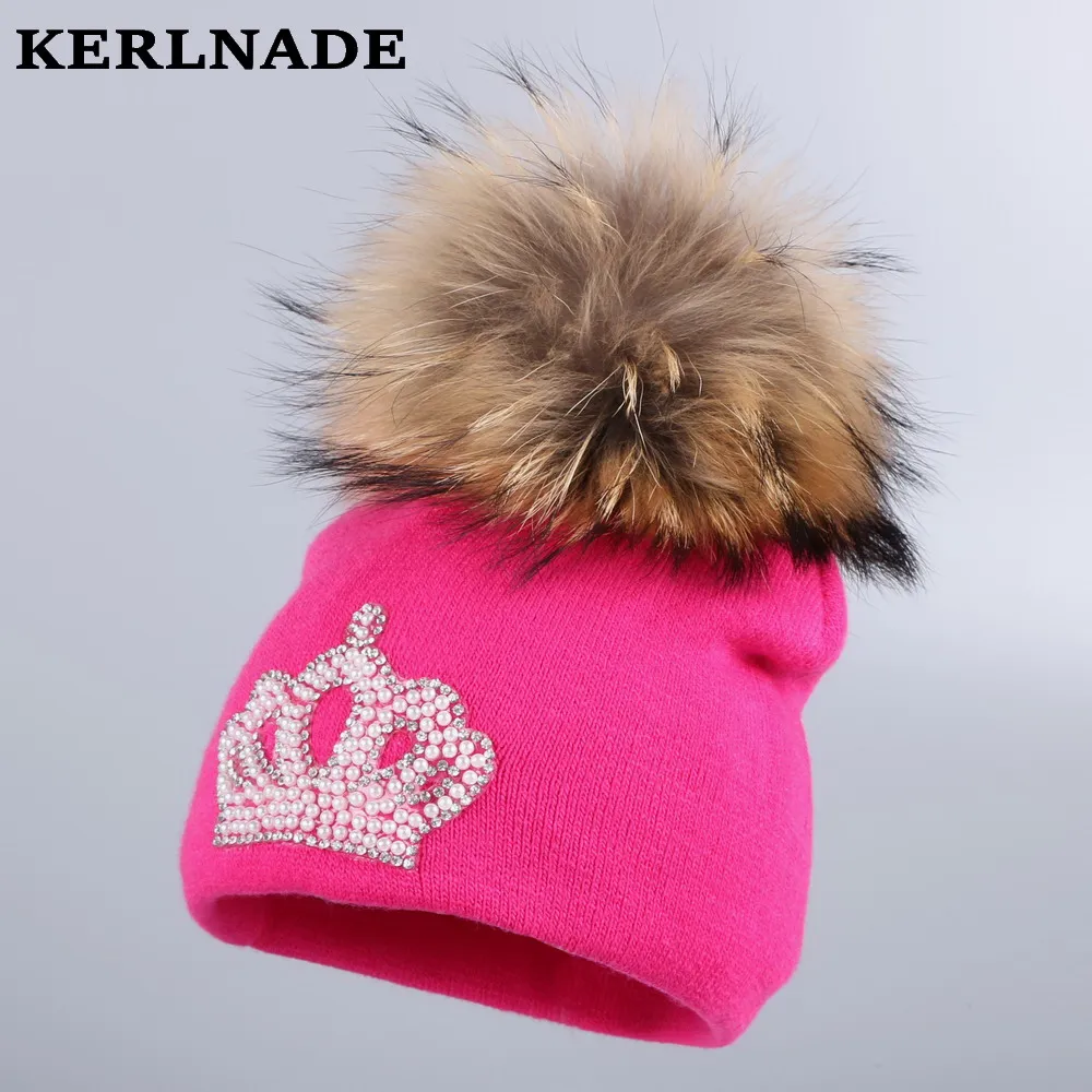 

0-2 year old baby beauty crown beanie 100% cotton warmer winter hats for girl boy genuine mink pompom kids skullies brand gorros