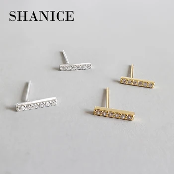 

SHANICE 925 Sterling Silver Small Bar AAAA CZ Crystal Stud Earrings For Women Girls Kids Piercing Jewelry Orecchini Aros Aretes