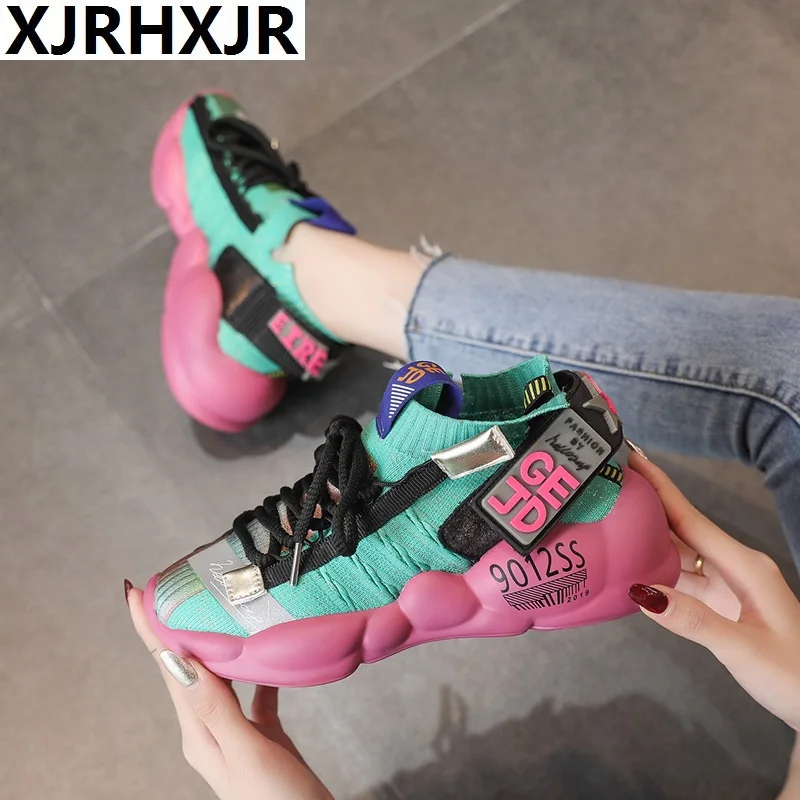 

Women Chunky Sneakers Platform 5cm Thick Sole Ladies Casual Vulcanize Shoes Web Celebrity Dad female fashion Sneakers Designer