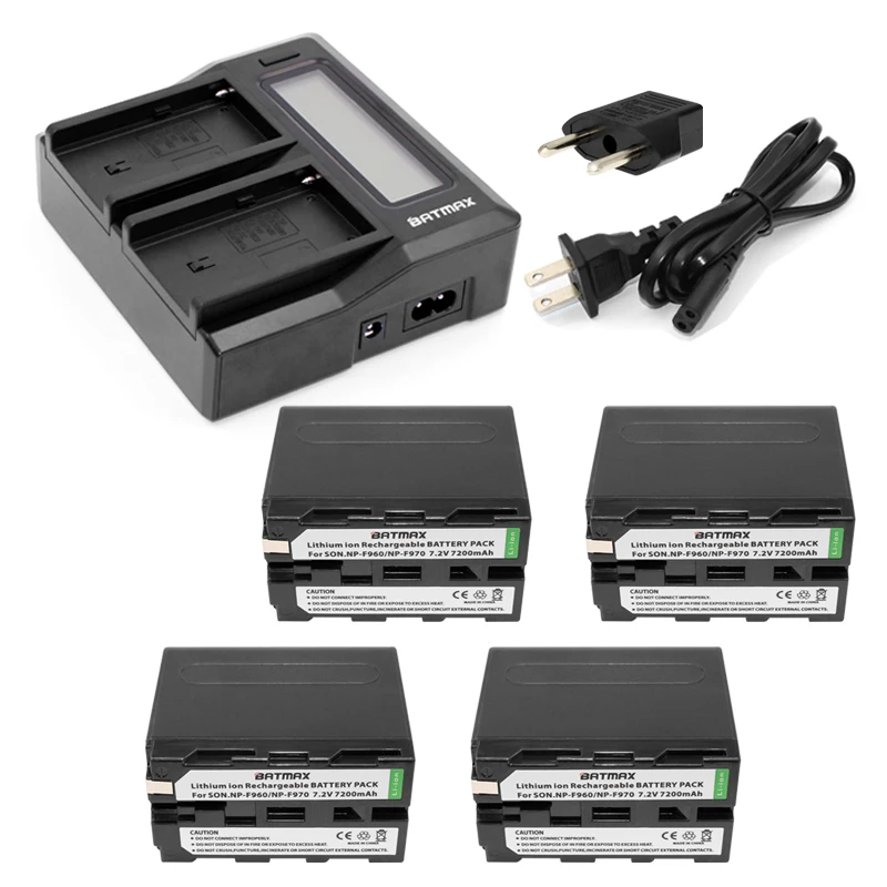 

4pcs NP-F970 F970 NP-F960 Rechargeable Battery+1 Ultra Fast 3X faster Dual Charger for Sony F975 F970 F960 F950MC1500C 190P 198P
