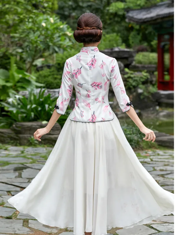 SHENG COCO атласные шелковые китайские Блузы Cheongsam стиль традиционная китайская одежда для женщин Печать Топы Ципао Vetement женский