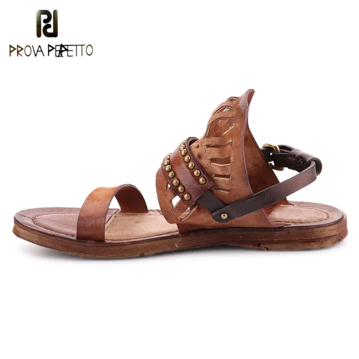 

Prova Perfetto 2018 Original Summer Sheepskin Thin Bottom Sandals Retro Do the Old Hollow out Colorful Beach Sandals Rome Style