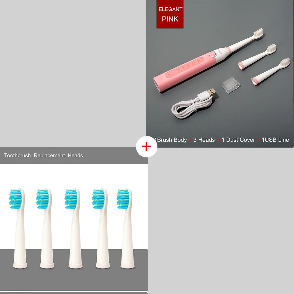 Электрическая зубная щетка Sonic зубная щетка умный таймер Безопасность водонепроницаемый перезаряжаемый для взрослых с 3 сменными головками sg507 - Цвет: 1 Toothbrush 5 Heads