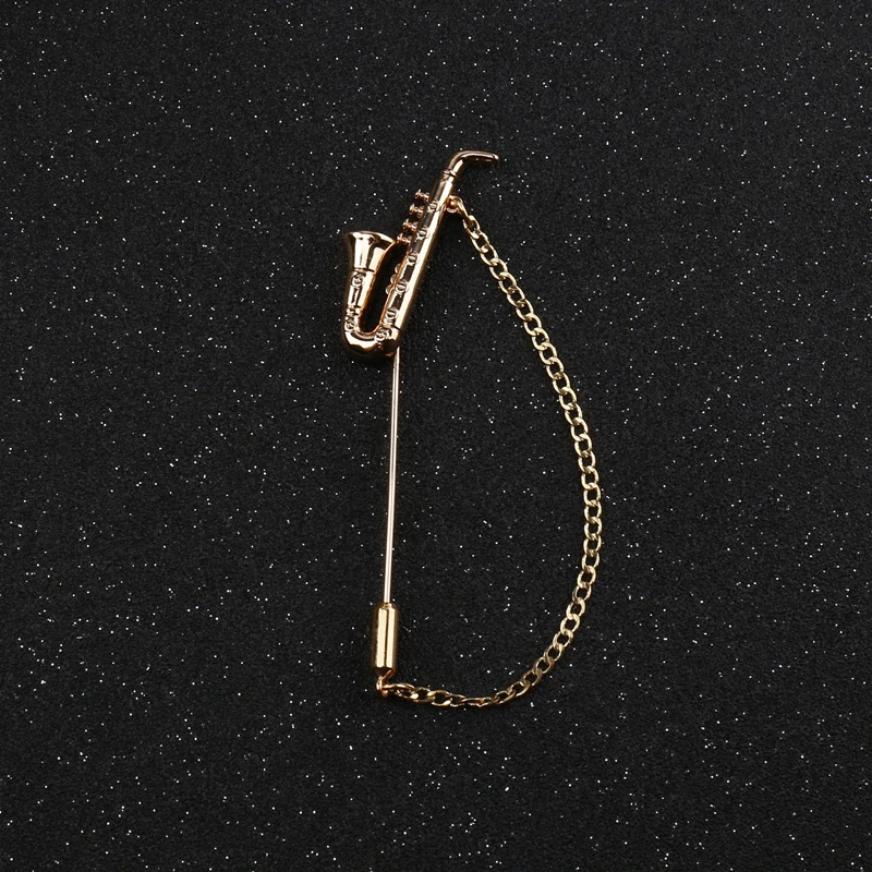 

24 Pcs/Lot Musical Brooch Pins Saxophone Shape Pin broche Gold-color Small Icon Badge Suit Scarf Bijouterie Bulk Wholesale