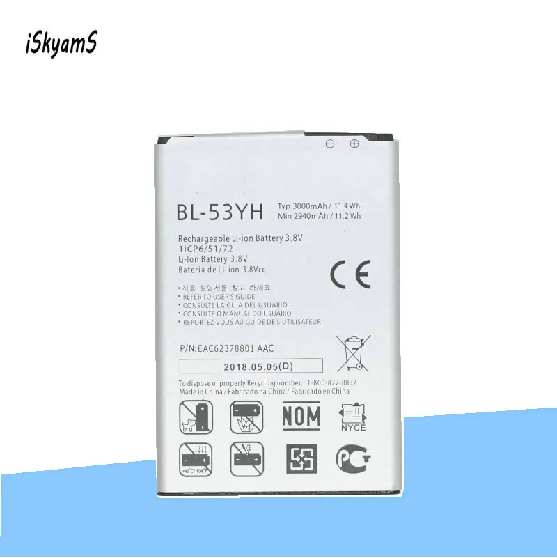 ISkyamS 1x3000 мАч BL 53YH Сменный аккумулятор для LG Optimus G3 D850 D851 D855 LS990 D830 VS985 F400