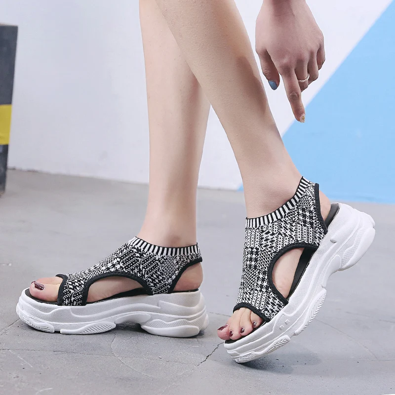 2019 Summer Chunky Sandals Women Shoes Peep Toe Casual Flat Sandals Ladies Breathable Air Mesh Flat Platform Sandals Sandalias