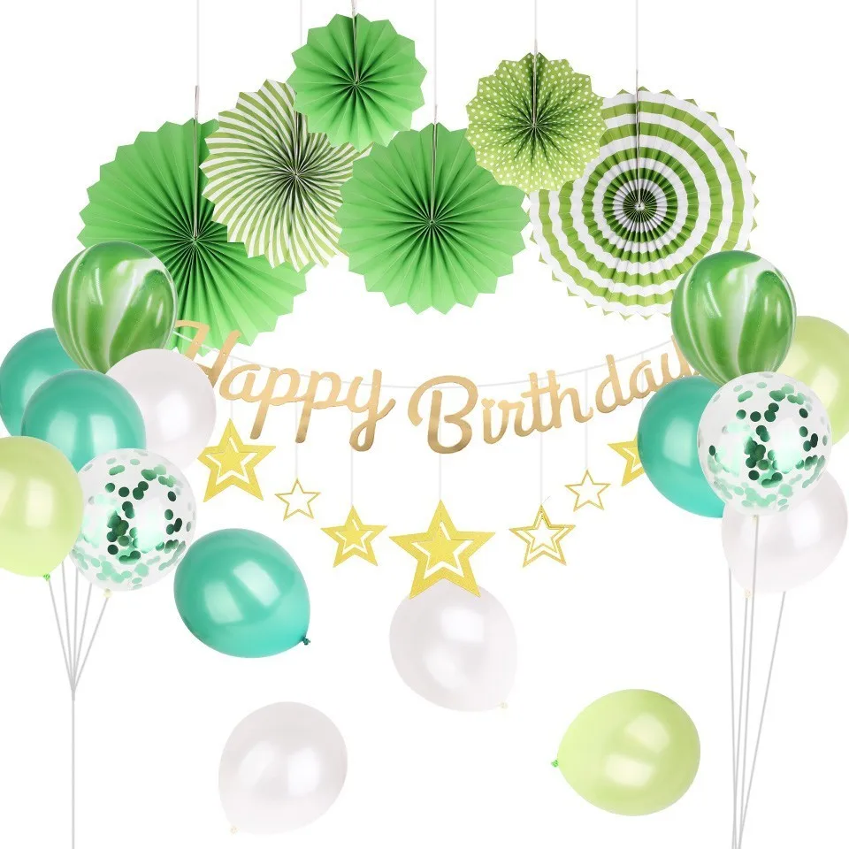 1 Набор, 5 цветов, креативный, сделай сам, для вечеринки в честь Дня рождения, украшения для детей и взрослых, воздушные шары, бумажный веер в виде цветка, декоративные принадлежности - Цвет: green