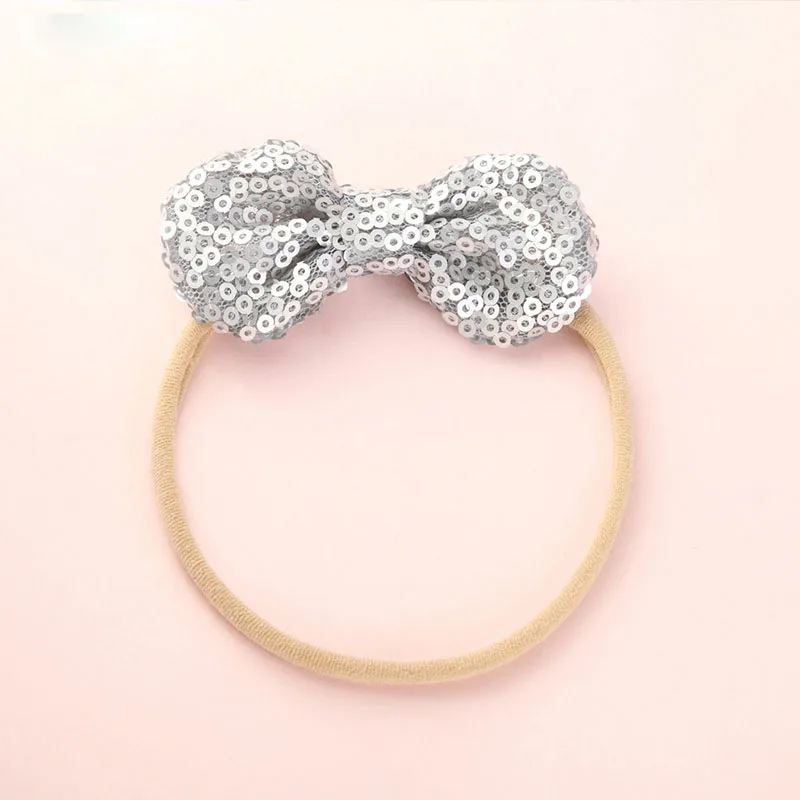 #13Fashion Shiny Baby Girl Nylon Elastic Headband Mini Ring Lace Bowknot Headdress Solid Color Newborn Baby Princess Headwear
