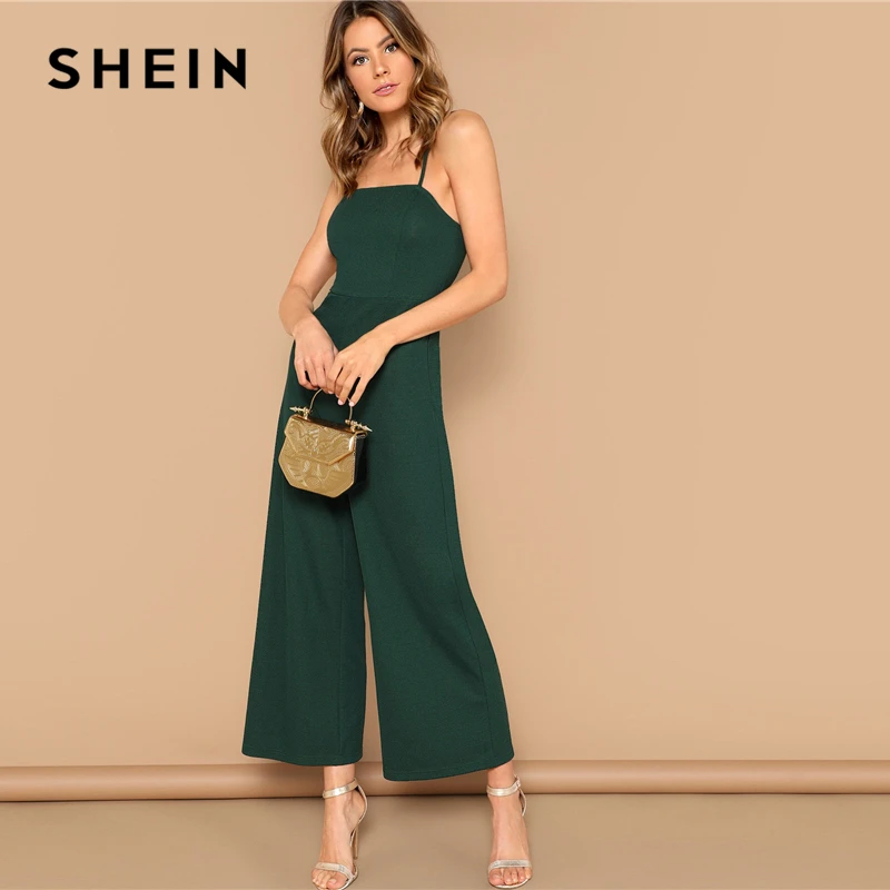 SHEIN Однотонный Широкий Комбинезон На Бретелях Комбинезон Свободного Кроя С Широкими Штанинами Для Женщин