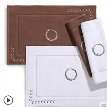 Хлопок белый/коричневый плотный вышитый Коврик для ванной бытовой нескользящий коврик для ванной комнаты коврик