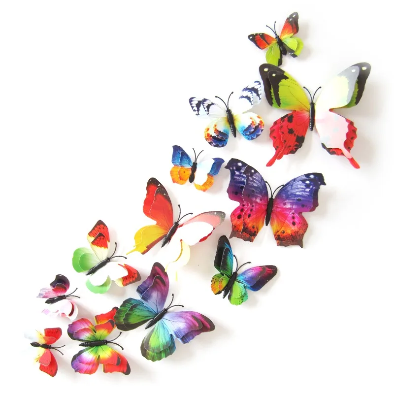 3D ПВХ магнит на холодильник наклейки на стену Моделирование Бабочка двойные бабочки на магните бабочка яркий набор 12 шт AB - Цвет: 8