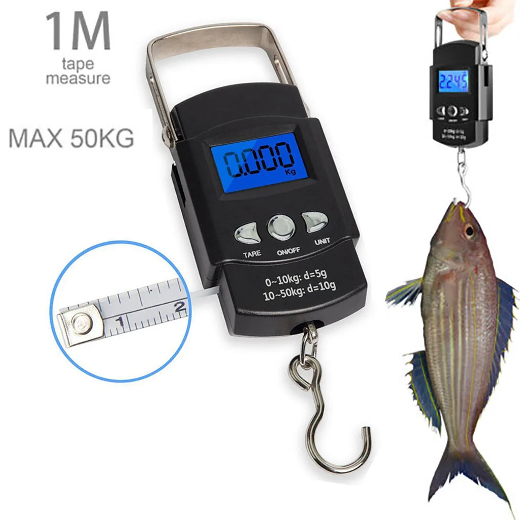 Ручной ЖК-дисплей Электронные цифровые весы путешествия рыбы висячие крюк вес с лентой измерения высокой точности электронный 617
