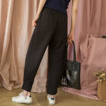 

Johnature 2020 Spring Summer New Ankle-length Pants Women High Waist Loose Casual Solid Color Simple Harem Pants